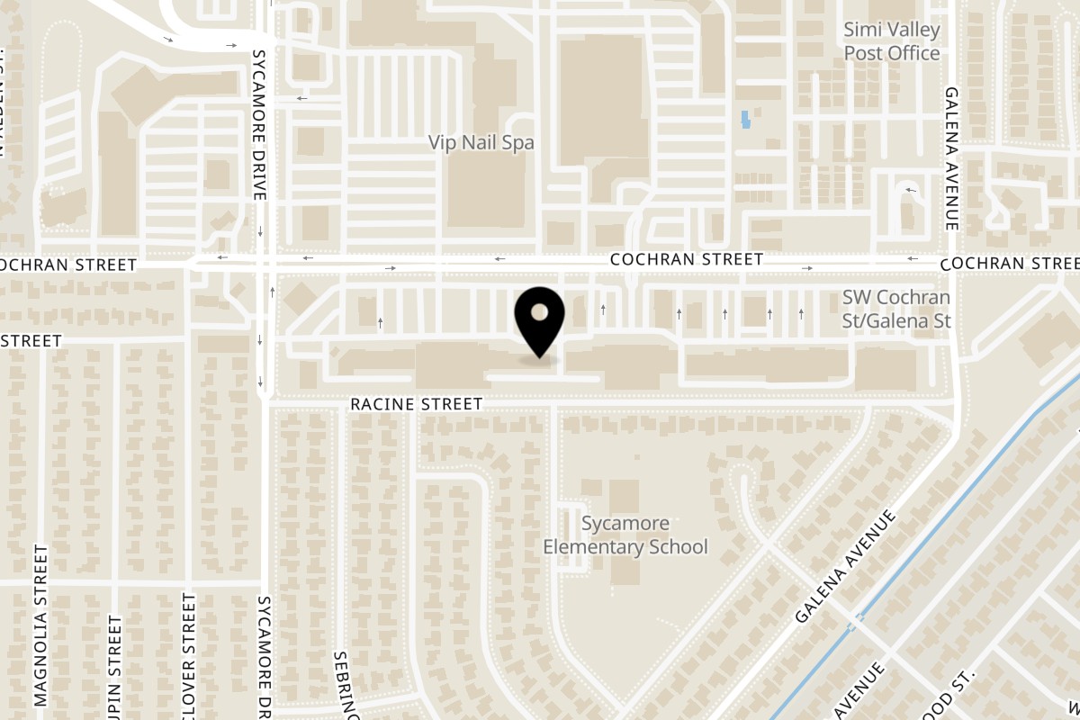 Map showing the location of Carrillo's Mexican Deli on 2836 Cochran St in Simi Valley